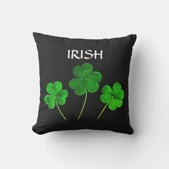Coussin St Patrick's Day Irlandais Neon Vert Shamrock noir (Recto)