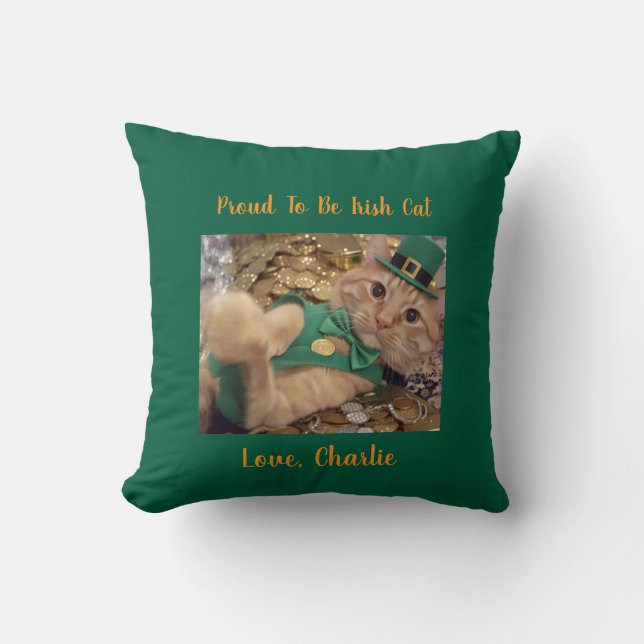 Coussin St Patrick's Day Leprechaun Cat  (Recto)