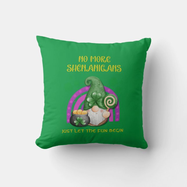 Coussin St Patrick's Day PLUS DE SHENANIGANS (Recto)