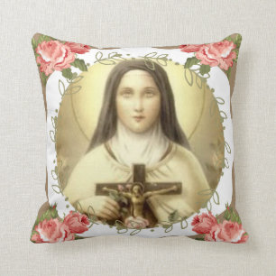 Coussin St Therese de l'enfant Jésus peu de fleur