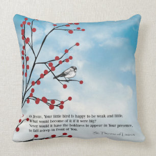 Coussin St Therese la petite fleur, oiseau, branche, nuage