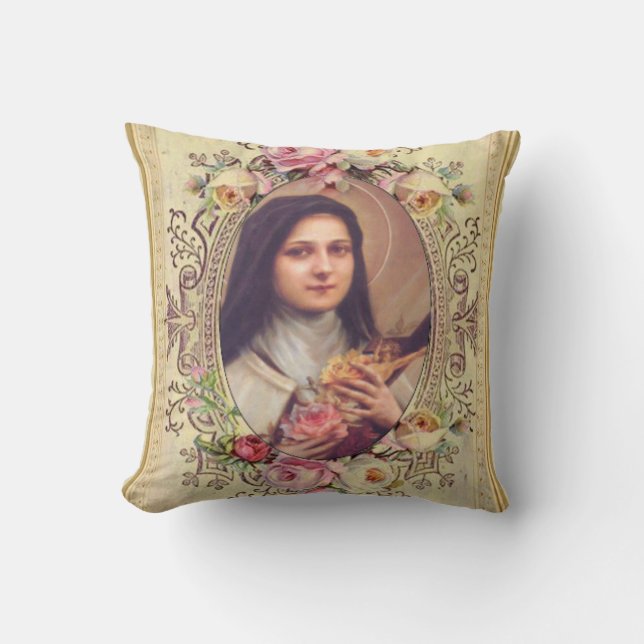 Coussin St Therese le petit crucifix de roses de fleur (Recto)