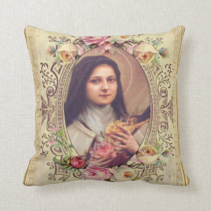 Coussin St Therese le petit crucifix de roses de fleur