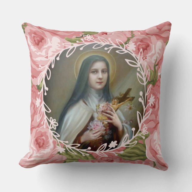 Coussin St Therese le petit crucifix de roses de fleur (Recto)