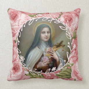 Coussin St Therese le petit crucifix de roses de fleur
