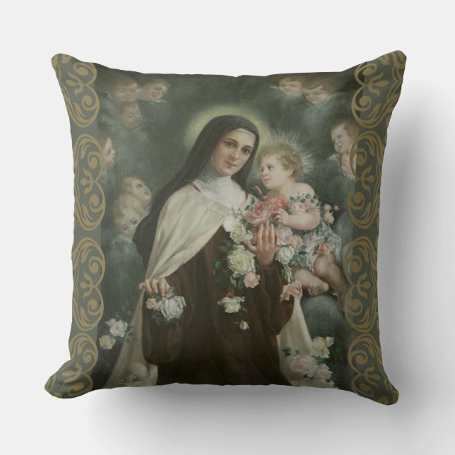 Coussin St Therese peu de roses d'anges d'anges de fleur (Recto)