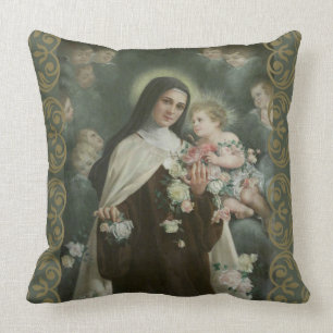 Coussin St Therese peu de roses d'anges d'anges de fleur