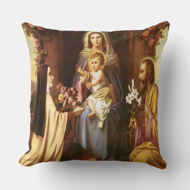Coussin St Therese, Vierge Marie, St Joseph, bébé Jésus, (Recto)