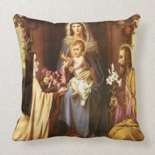 Coussin St Therese, Vierge Marie, St Joseph, bébé Jésus,