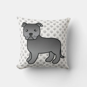 Coussin Staffie anglais bleu Chien de dessin animé mignon