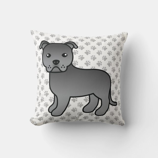 Coussin Staffie anglais bleu Chien de dessin animé mignon  (Recto)