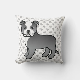 Coussin Staffie bleu et blanc Chien de dessin animé mignon