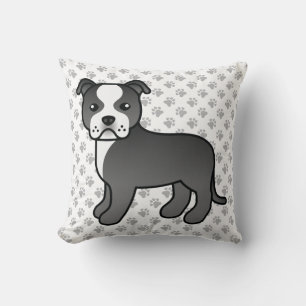 Coussin Staffie noir et blanc Chien de dessin animé mignon