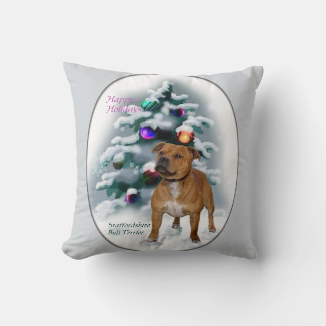 Coussin Staffordshire Bull Terrier Noël (Recto)