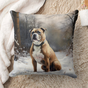 Coussin Staffordshire Bull Terrier Qu'il neige Noël