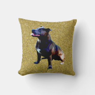 Coussin Staffordshire Bull Terrier Sur Or, Cushion