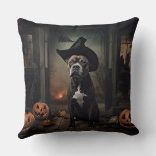 Coussin Staffordshire Terrier Citrouilles Halloween effray