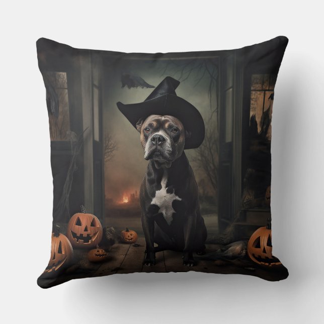 Coussin Staffordshire Terrier Citrouilles Halloween effray (Verso)