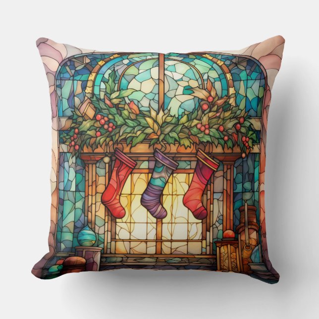 Coussin Stained Glass Christmas – Artistic Holiday Decor (Recto)