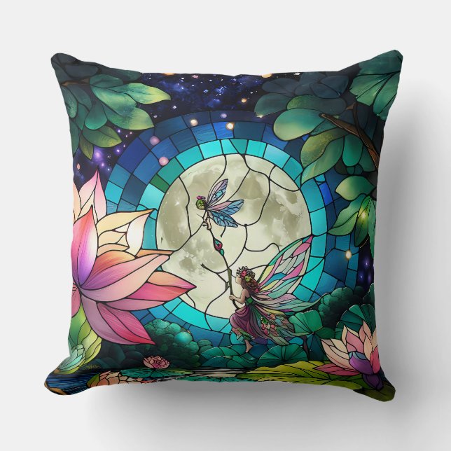 Coussin Stained Glass Little Fairy With Dragonfly (Recto)
