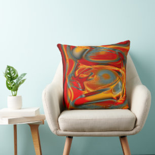 Coussin Staines incurvées en rayures orange à rouge sur gr
