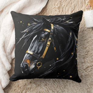 Coussin Stallion noir sur touches noires d'or et blanc