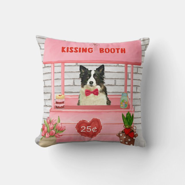 Coussin Stand de baisers de Border Collie pour la Saint-Va (Recto)