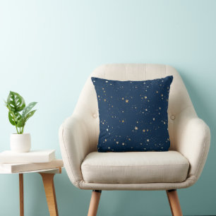 Coussin Star d'or sur le Motif de nuit bleu