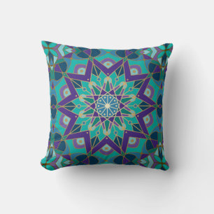 Coussin Star Mandala Motif, Violet, Turquoise, Turquoise