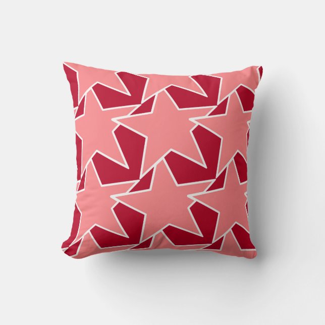 Coussin Star moderne géométrique - corail rose et rouge (Recto)