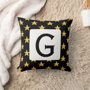 Coussin Star N'Importe Quel Monogramme Initiale Jaune Noir
