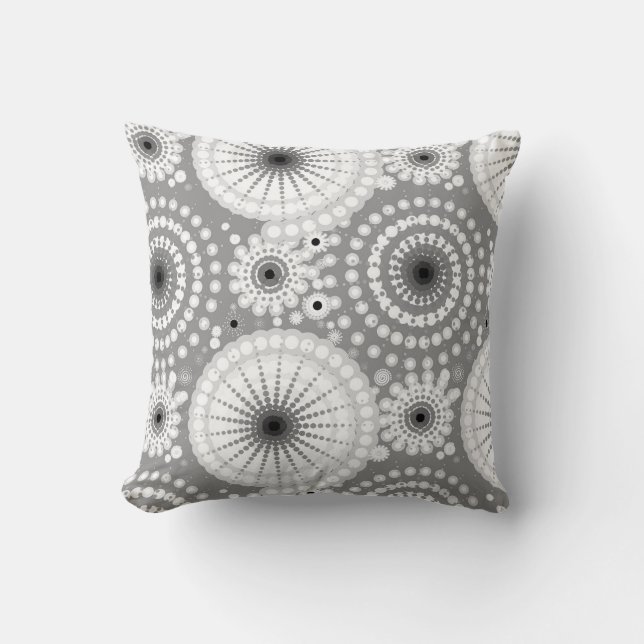 Coussin Starbursts et soleils, gris, noir et blanc (Recto)