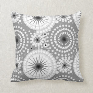 Coussin Starbursts et soleils, gris, noir et blanc