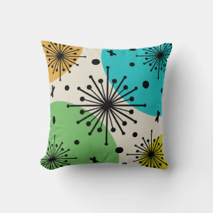 Coussin Starbursts Spoutnik du milieu du siècle Multicolor