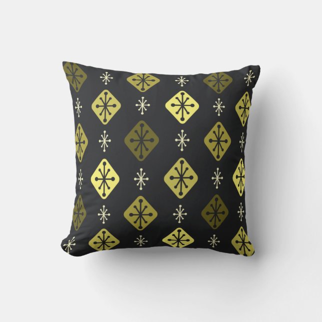 Coussin Starburts du milieu du siècle Diamants Noir Jaune (Recto)