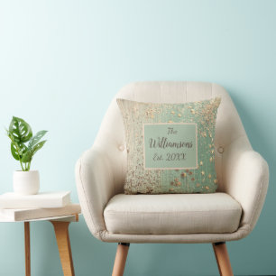 Coussin Stardust or customisé sur Sea Green