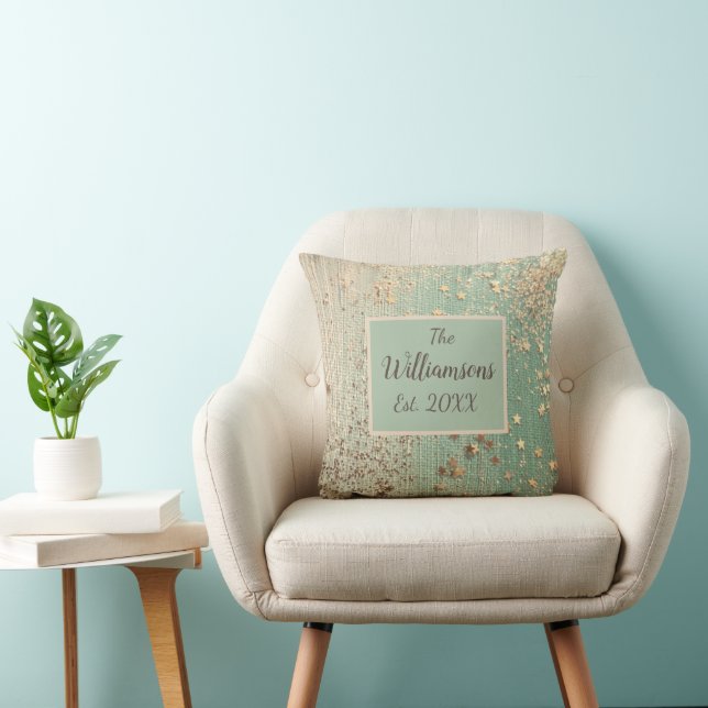 Coussin Stardust or customisé sur Sea Green   (Chaise)