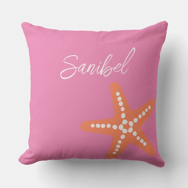 Coussin Starfish Beach Nom Ocean Preppy Decor rose orange (Recto)