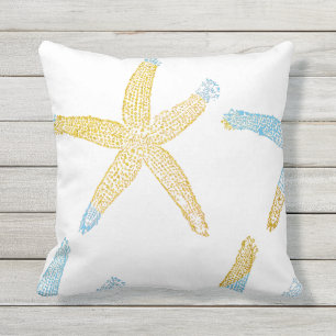 Coussin Starfish Beach Sky Blue Glitt Or Blanc Cute