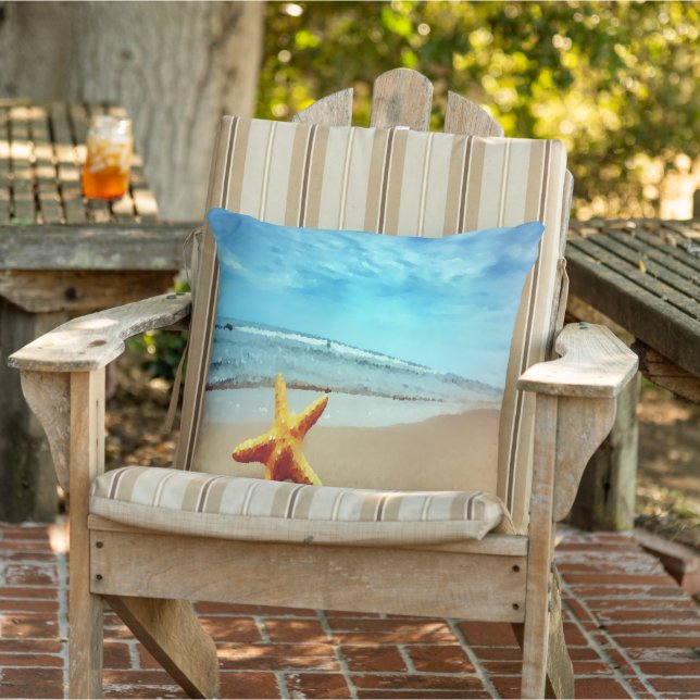 Coussin Starfish Beach Turquoise Blue Ocean Aquarelle (Chaise)