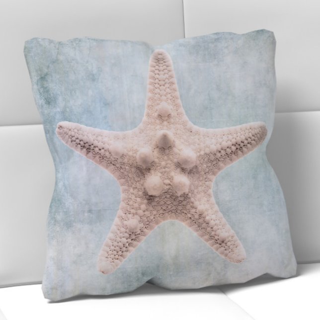 Coussin Starfish distressed Coastal Blue Cream Watercolor (Créateur téléchargé)