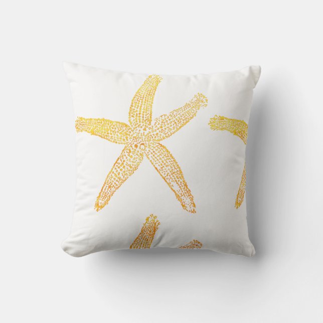 Coussin Starfish Motif Beach Thème Golden Jaune Blanc (Recto)