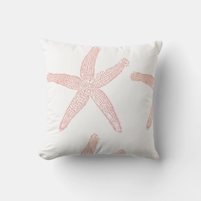 Coussin Starfish Nautique Plage Coral rose Orange Blanc (Recto)