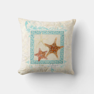 Coussin Starfish Sea Shells Ocean Greek Key Pattern