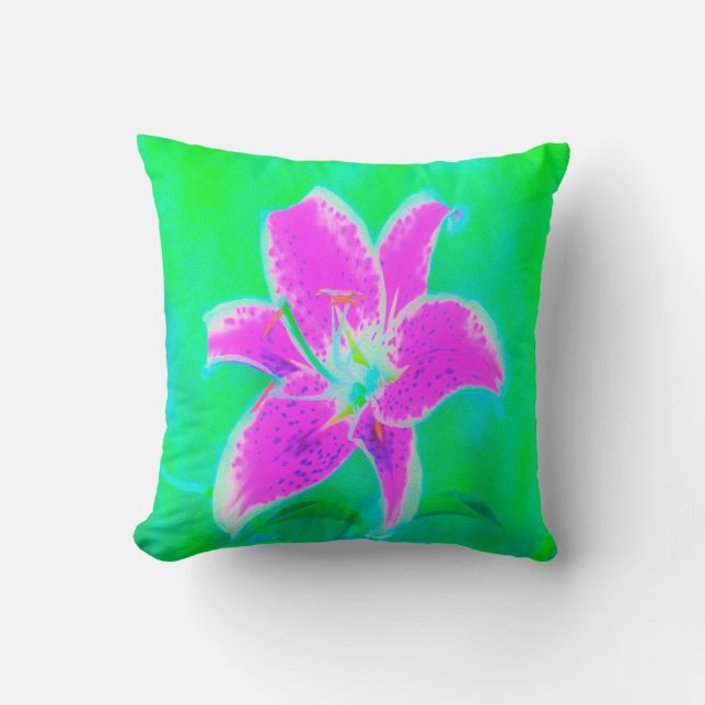 Coussin Stargazer rose chaud Lily sur Turquoise et vert (Recto)