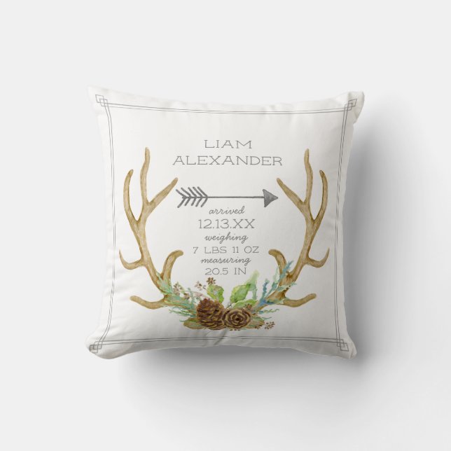 Coussin Stat de naissance de bébé de flèche d'Antler de (Recto)