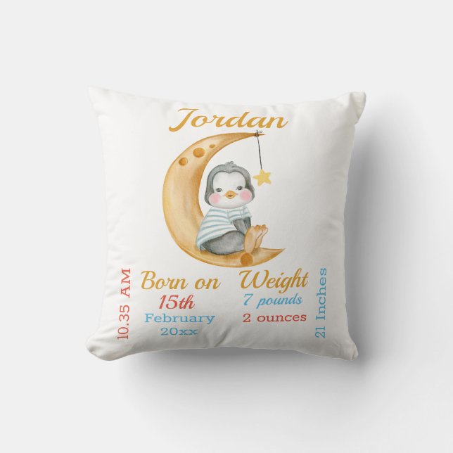 Coussin Statistiques de bébé pingouin demi-lune (Recto)