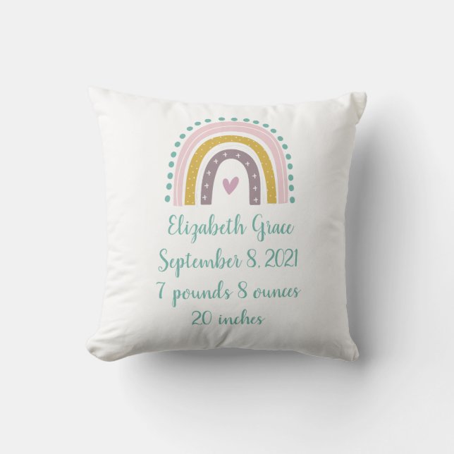 Coussin Statistiques de naissance arc-en-ciel bohème rose  (Recto)