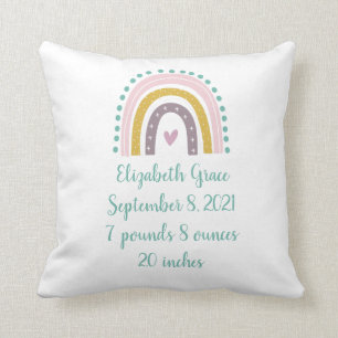 Coussin Statistiques de naissance arc-en-ciel bohème rose