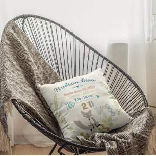 Coussin Statistiques de naissance Baby Boy Woodland Créatu